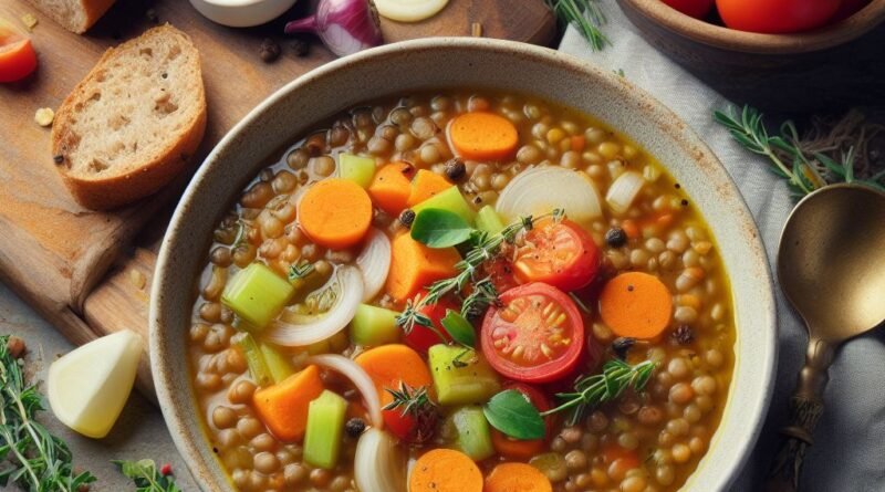 Receita de Sopa de Lentilha com Legumes Vegano