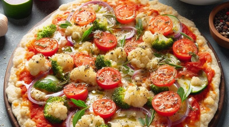 Receita de Pizza vegana com massa de couve-flor